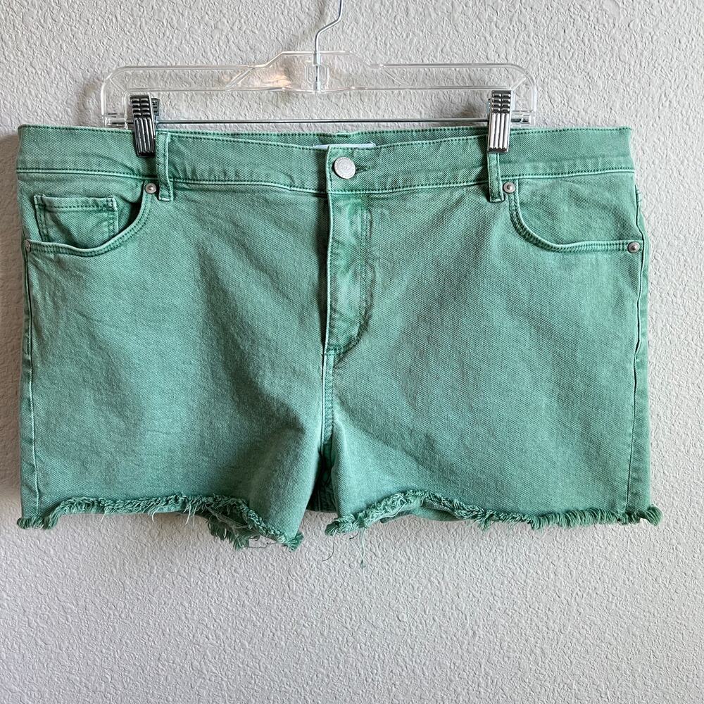 Loft Green Denim Cut Off Shorts Women's 18 High Rise Stretch Ann Taylor